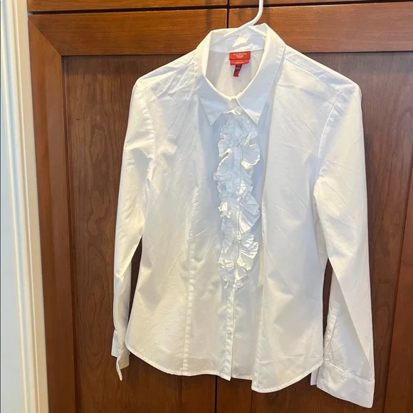 Talbots Tops Talbots White Haberdashery Stretch Poplin Ruffle